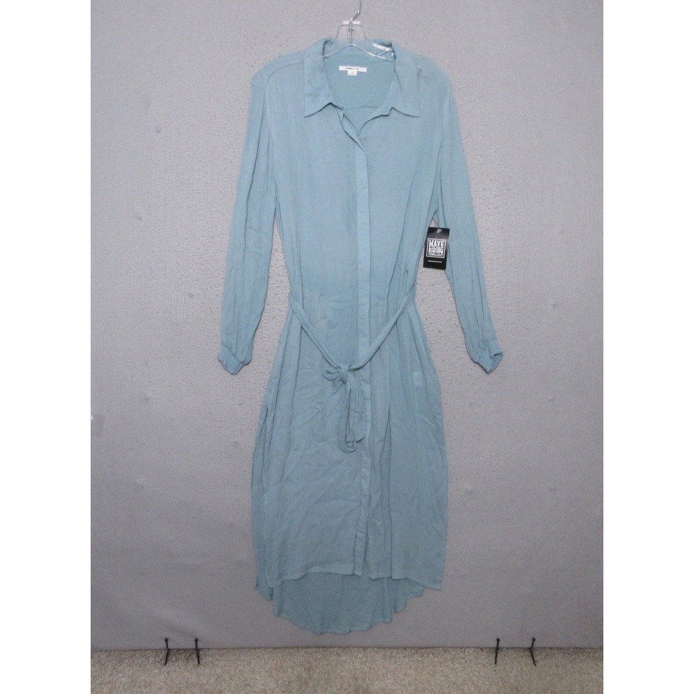 O'Neill Shirt Dress S Blue Long Sleeve Button Front High Low Midi Coastal Boho